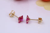 July Ruby Cubic Zirconia set Birthstone Stud Earrings, Made from Solid 9ct Yellow Gold, Choice of Two Sizes