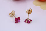 July Ruby Cubic Zirconia set Birthstone Stud Earrings, Made from Solid 9ct Yellow Gold, Choice of Two Sizes