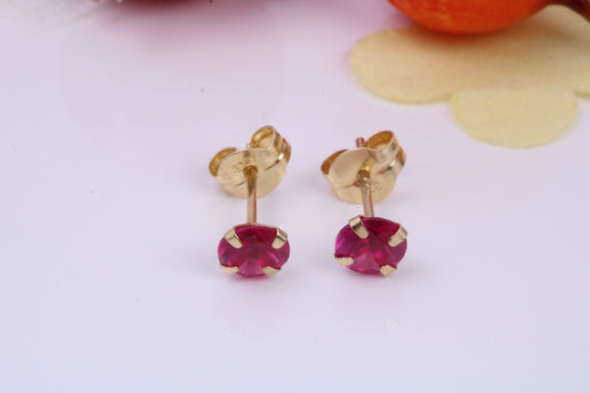 July Ruby Cubic Zirconia set Birthstone Stud Earrings, Made from Solid 9ct Yellow Gold, Choice of Two Sizes