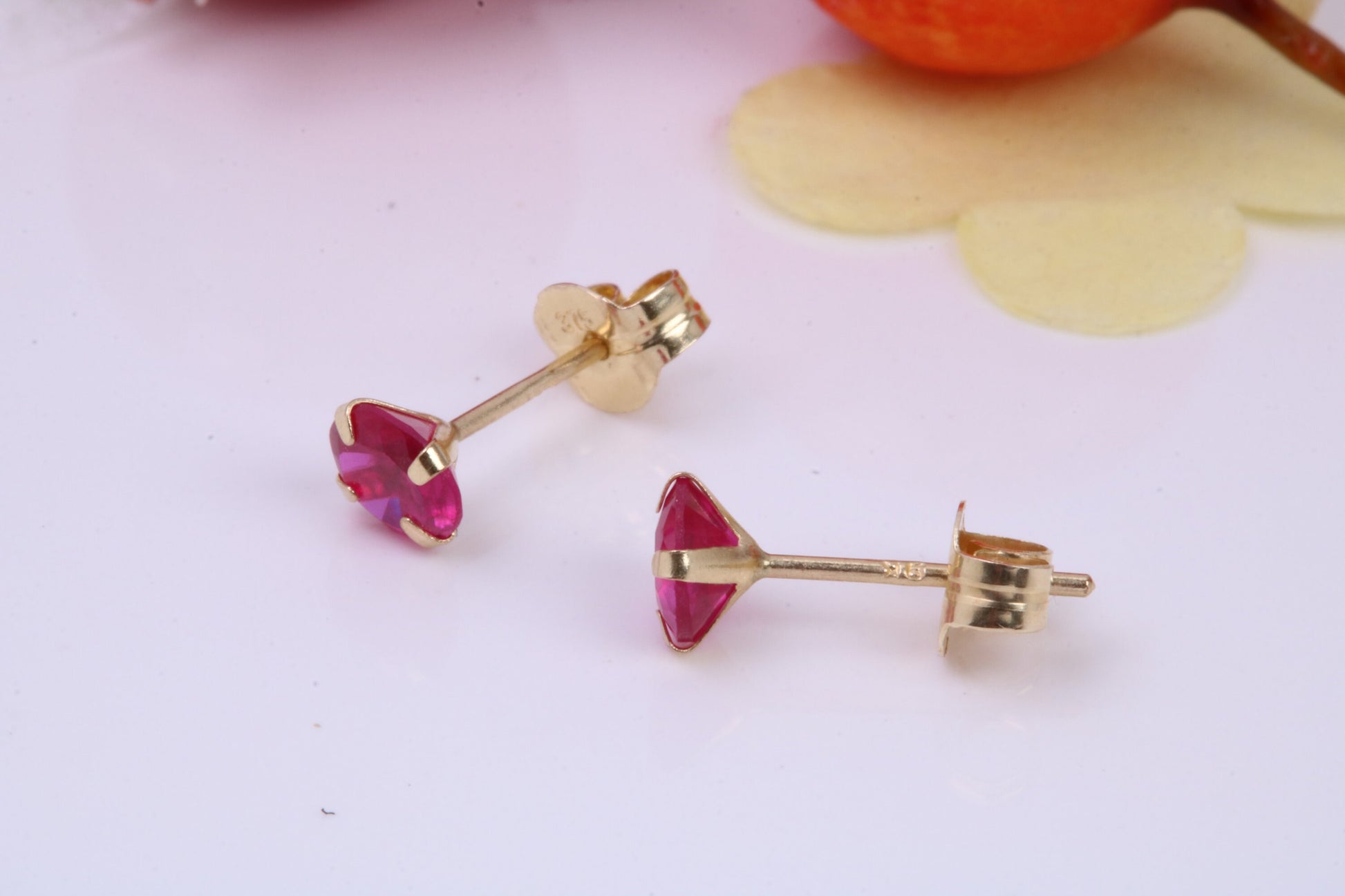 July Ruby Cubic Zirconia set Birthstone Stud Earrings, Made from Solid 9ct Yellow Gold, Choice of Two Sizes
