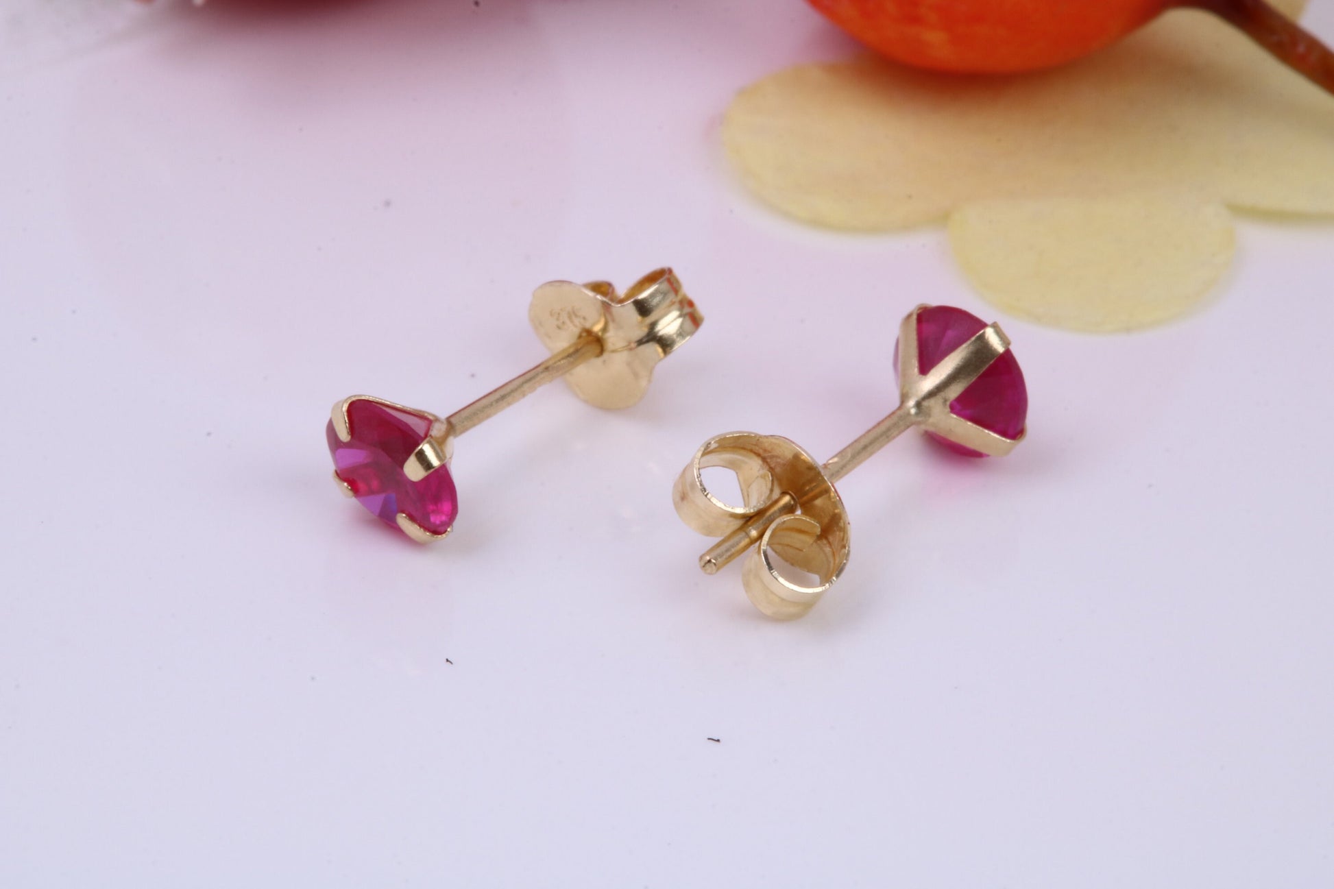 July Ruby Cubic Zirconia set Birthstone Stud Earrings, Made from Solid 9ct Yellow Gold, Choice of Two Sizes