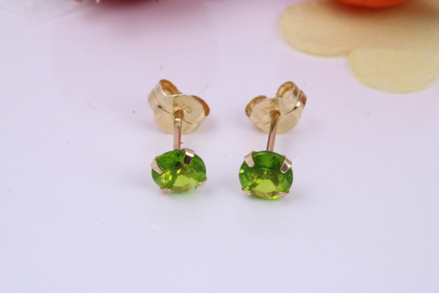 August Peridot Cubic Zirconia set Birthstone Stud Earrings, Made from Solid 9ct Yellow Gold, Choice of Two Sizes