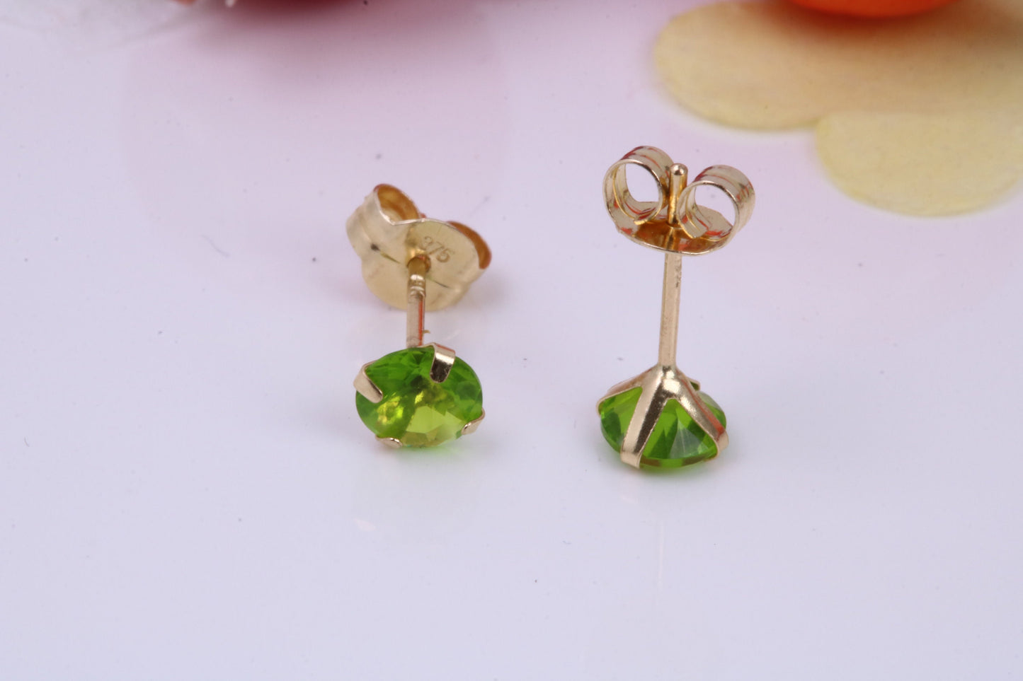 August Peridot Cubic Zirconia set Birthstone Stud Earrings, Made from Solid 9ct Yellow Gold, Choice of Two Sizes