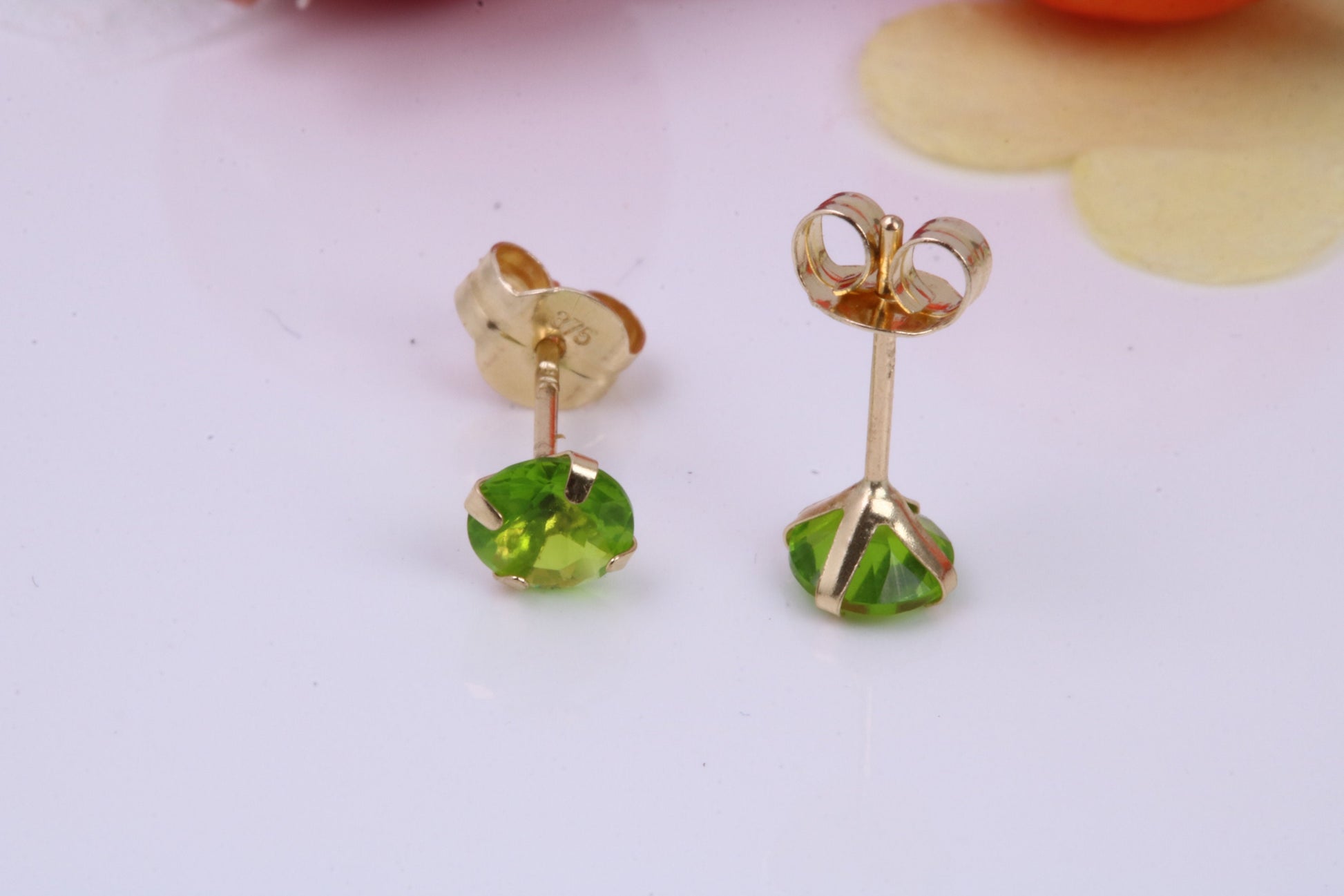 August Peridot Cubic Zirconia set Birthstone Stud Earrings, Made from Solid 9ct Yellow Gold, Choice of Two Sizes