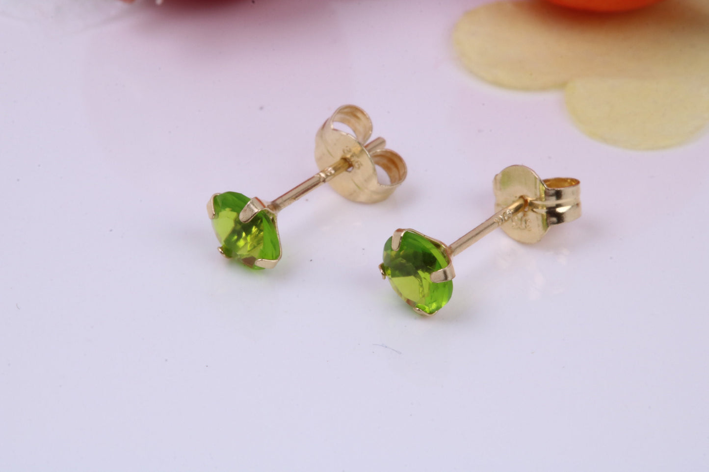 August Peridot Cubic Zirconia set Birthstone Stud Earrings, Made from Solid 9ct Yellow Gold, Choice of Two Sizes