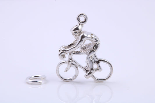 Cyclist Charm, Traditional Charm, Made from Solid 925 Grade Sterling Silver, Complete with Attachment Link