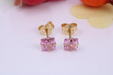October Pink Rose Cubic Zirconia set Birthstone Stud Earrings, Made from Solid 9ct Yellow Gold, Choice of Two Sizes