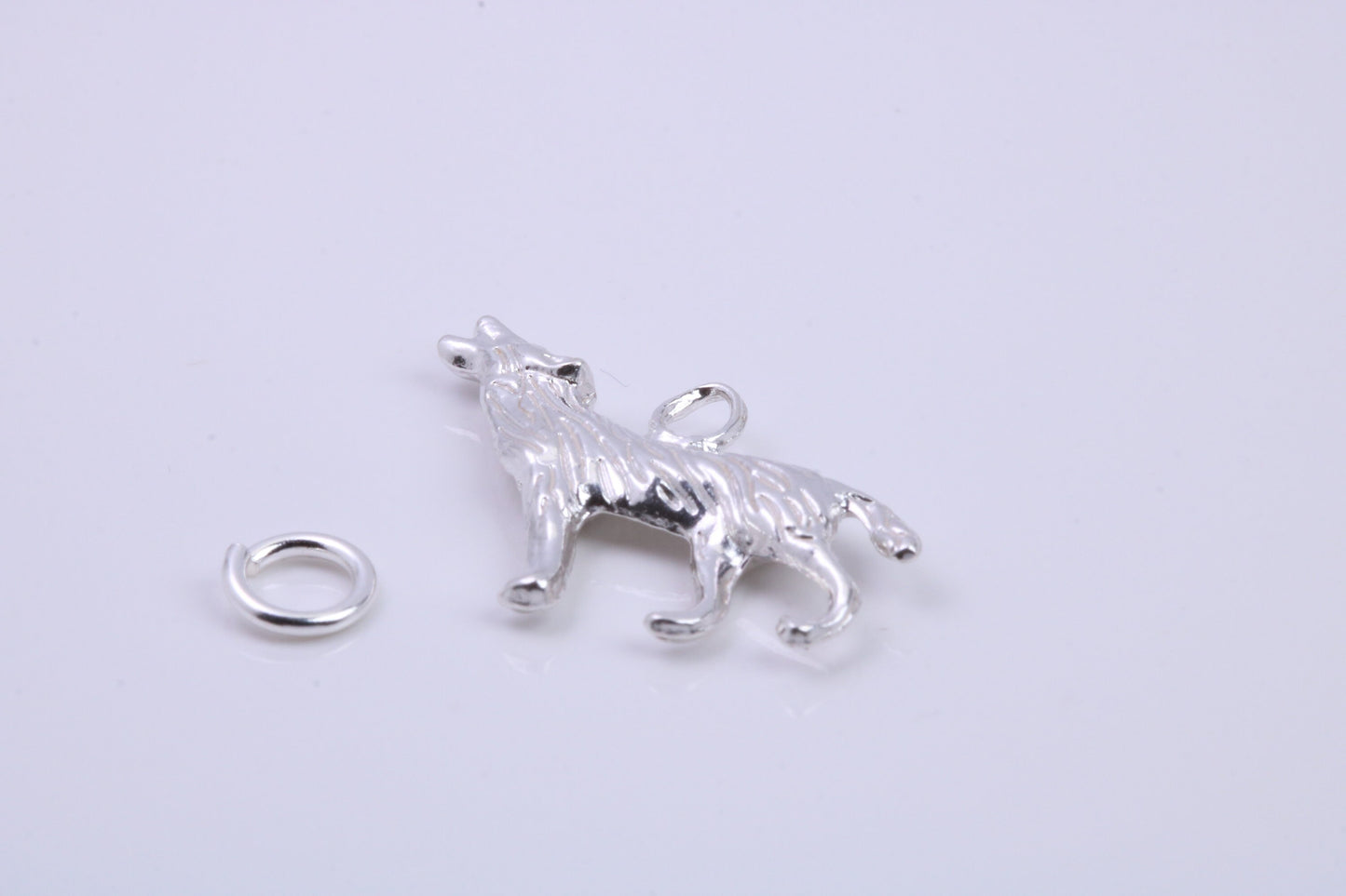 Howling Wolf Charm, Traditional Charm, Made from Solid 925 Grade Sterling Silver, Complete with Attachment Link