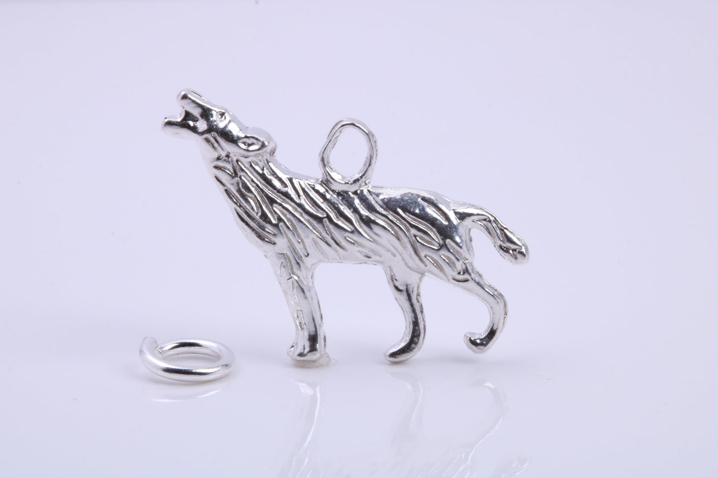 Howling Wolf Charm, Traditional Charm, Made from Solid 925 Grade Sterling Silver, Complete with Attachment Link