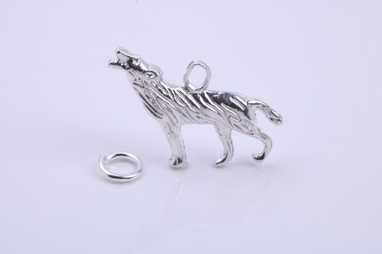 Howling Wolf Charm, Traditional Charm, Made from Solid 925 Grade Sterling Silver, Complete with Attachment Link