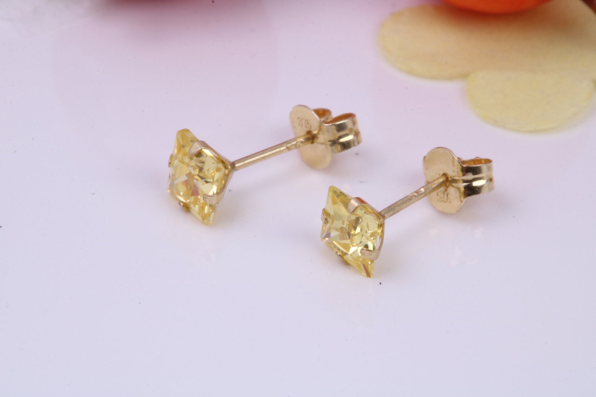 November Yellow Sapphire Cubic Zirconia set Birthstone Stud Earrings, Made from Solid 9ct Yellow Gold, Choice of Two Sizes