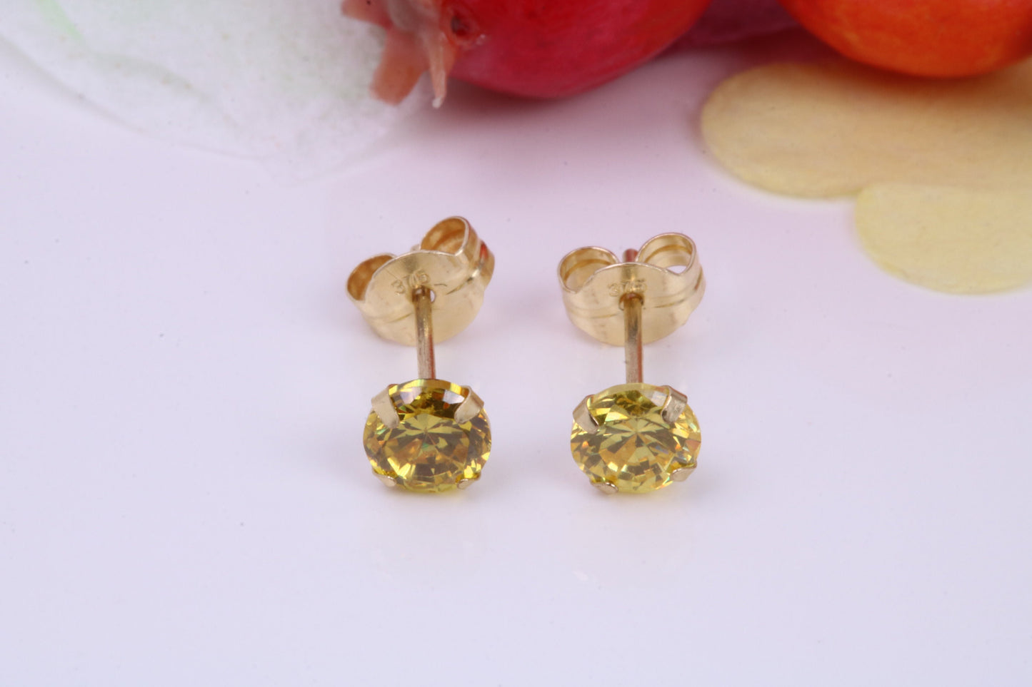 November Yellow Sapphire Cubic Zirconia set Birthstone Stud Earrings, Made from Solid 9ct Yellow Gold, Choice of Two Sizes