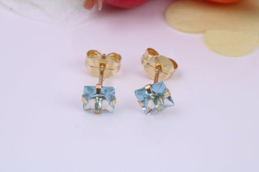 December Blue Zircon Cubic Zirconia set Birthstone Stud Earrings, Made from Solid 9ct Yellow Gold, Choice of Two Sizes