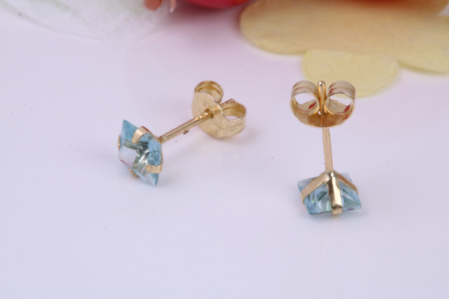 December Blue Zircon Cubic Zirconia set Birthstone Stud Earrings, Made from Solid 9ct Yellow Gold, Choice of Two Sizes