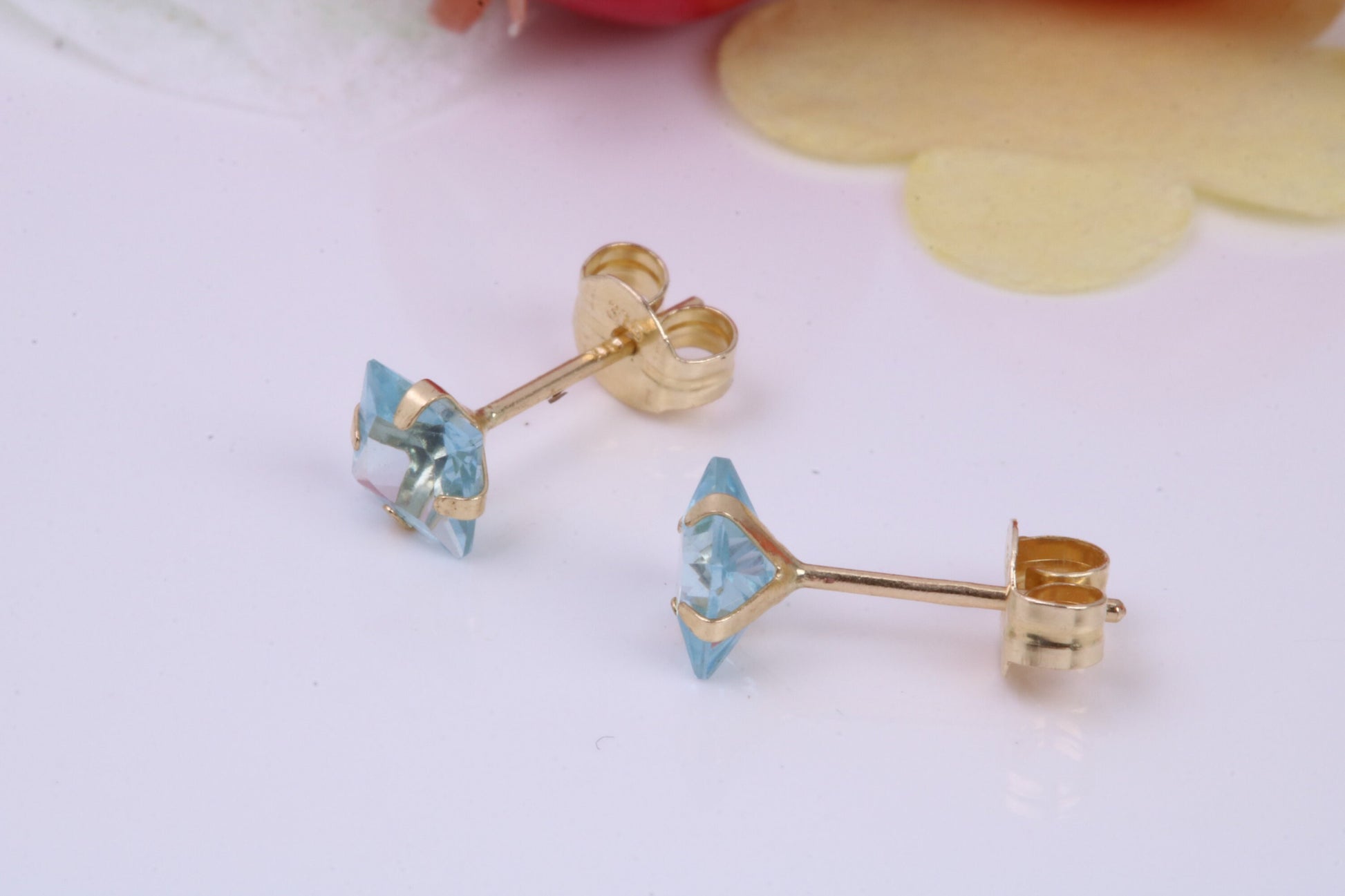 December Blue Zircon Cubic Zirconia set Birthstone Stud Earrings, Made from Solid 9ct Yellow Gold, Choice of Two Sizes