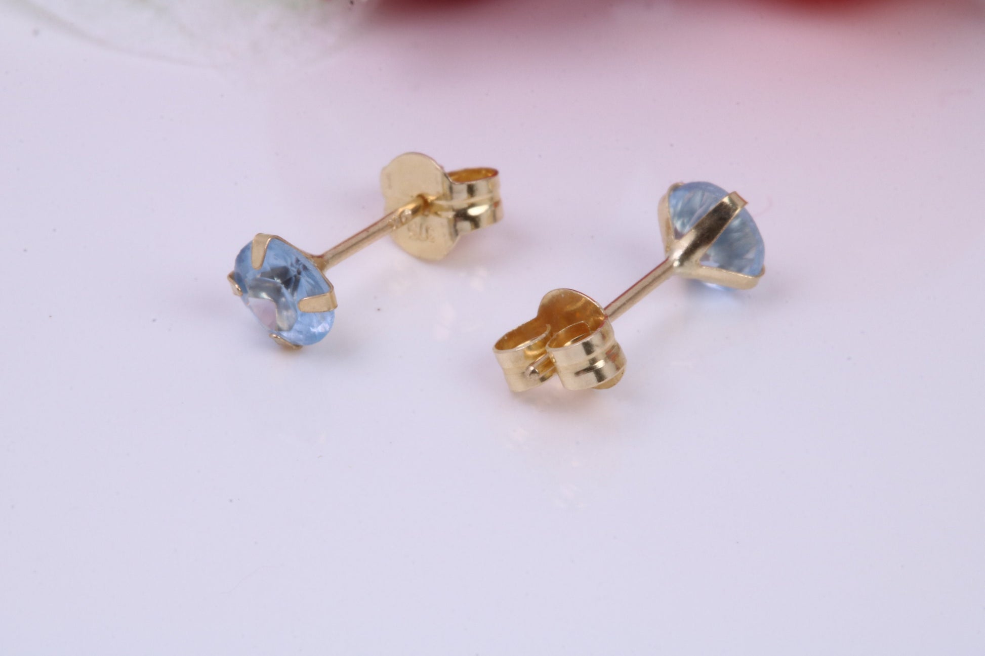 December Blue Zircon Cubic Zirconia set Birthstone Stud Earrings, Made from Solid 9ct Yellow Gold, Choice of Two Sizes