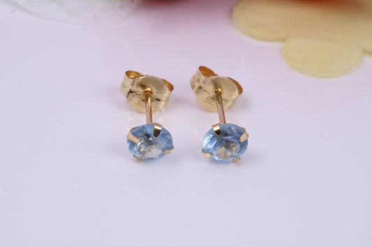 December Blue Zircon Cubic Zirconia set Birthstone Stud Earrings, Made from Solid 9ct Yellow Gold, Choice of Two Sizes