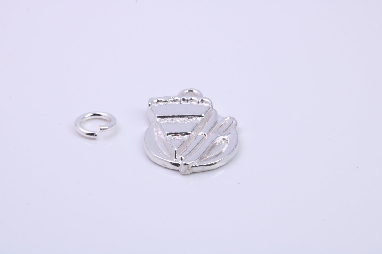 Slice of Cake Charm, Traditional Charm, Made from Solid 925 Grade Sterling Silver, Complete with Attachment Link