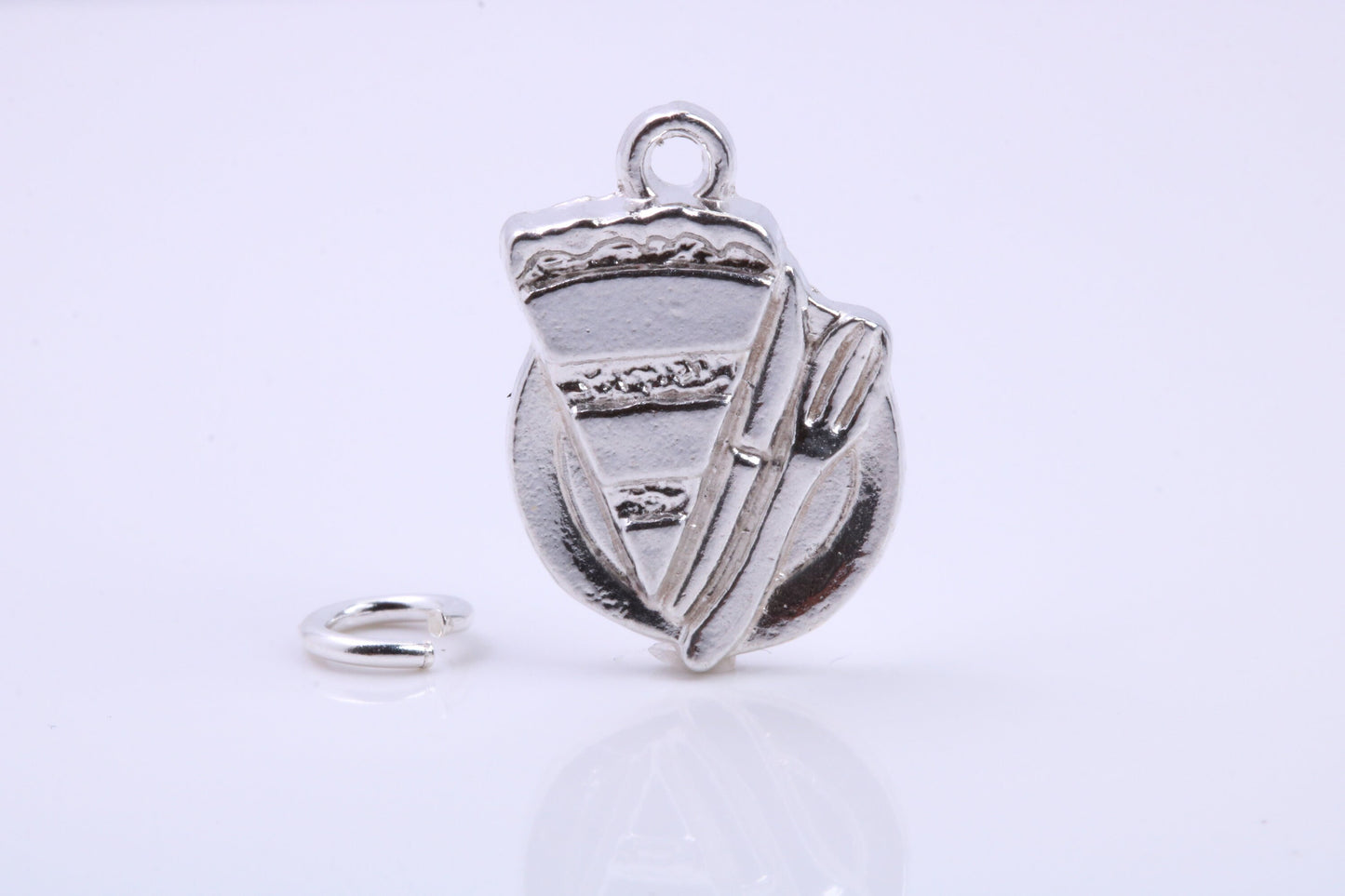 Slice of Cake Charm, Traditional Charm, Made from Solid 925 Grade Sterling Silver, Complete with Attachment Link