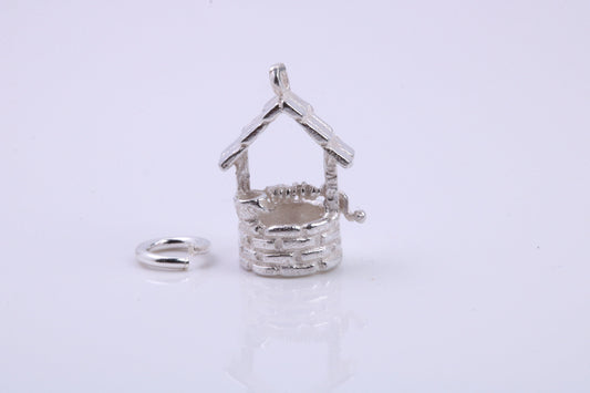 Wishing Well Charm, Traditional Charm, Made from Solid 925 Grade Sterling Silver, Complete with Attachment Link