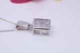 12 mm Square Cubic Zirconia set Necklace, Made from Solid Sterling Silver
