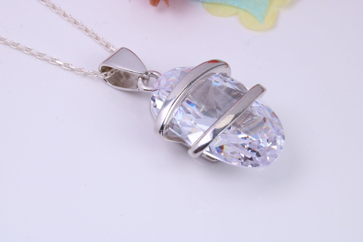 Large Oval cut Cubic Zirconia set Necklace, Made from Solid Sterling Silver, Very Dressy