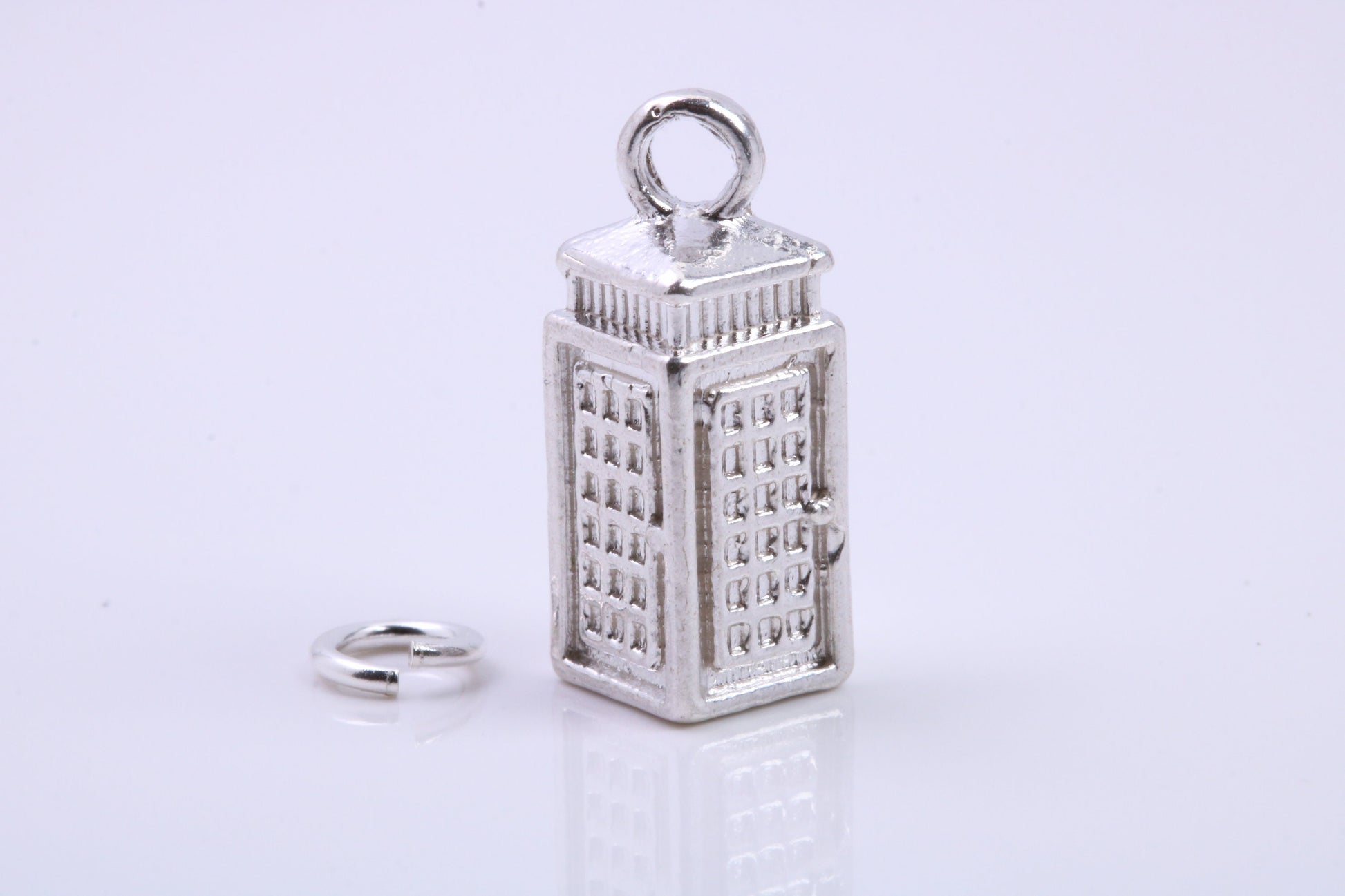 Telephone Booth Charm, Traditional Charm, Made from Solid 925 Grade Sterling Silver, Complete with Attachment Link
