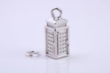 Telephone Booth Charm, Traditional Charm, Made from Solid 925 Grade Sterling Silver, Complete with Attachment Link