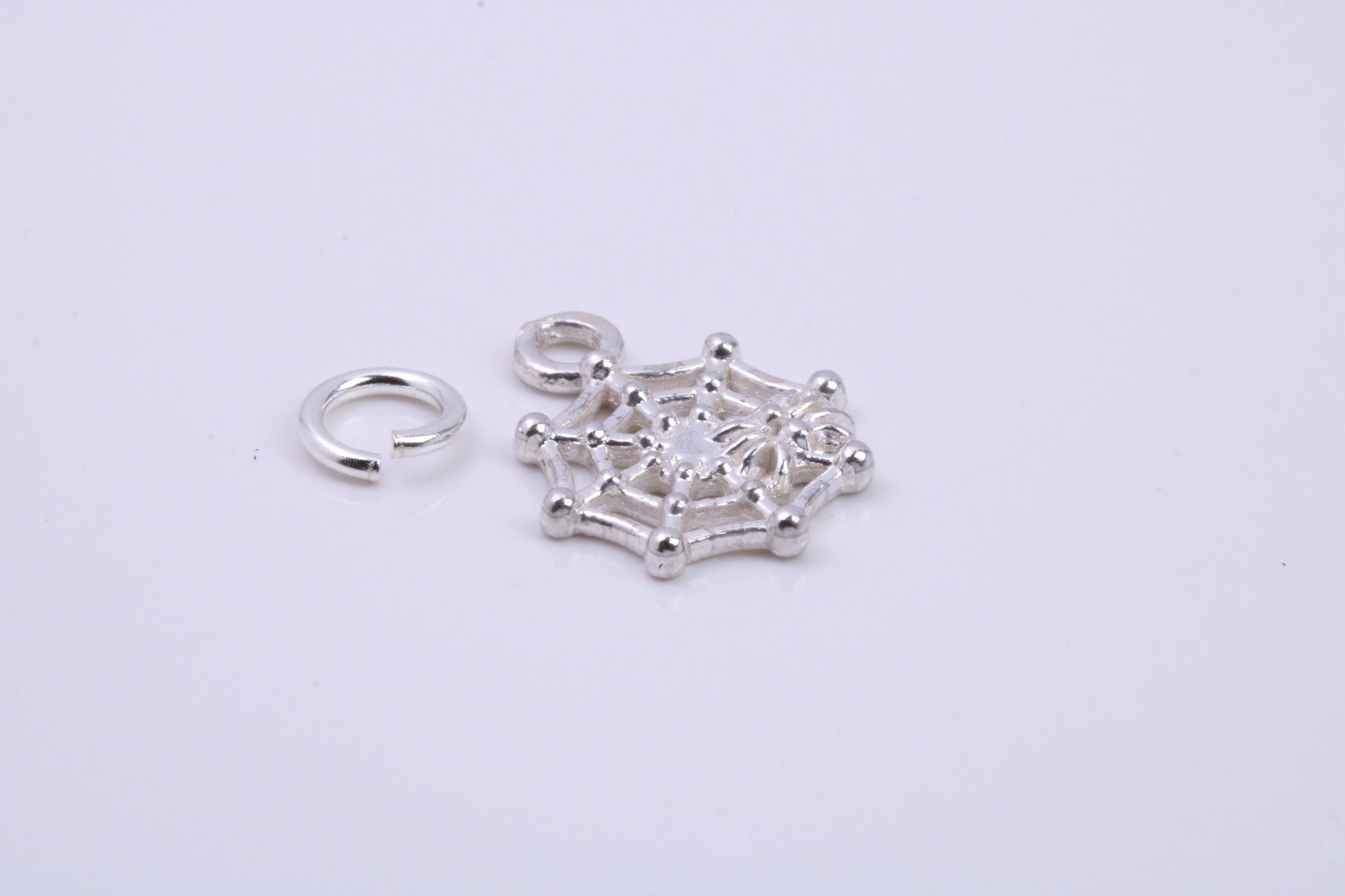 Spider in Web Charm, Traditional Charm, Made from Solid 925 Grade Sterling Silver, Complete with Attachment Link