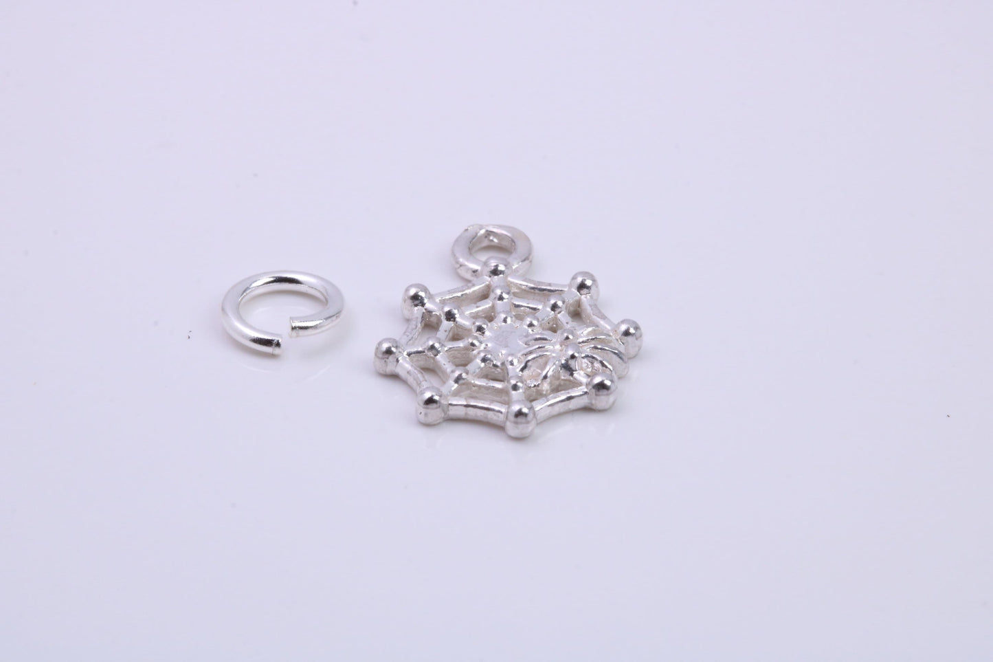 Spider in Web Charm, Traditional Charm, Made from Solid 925 Grade Sterling Silver, Complete with Attachment Link