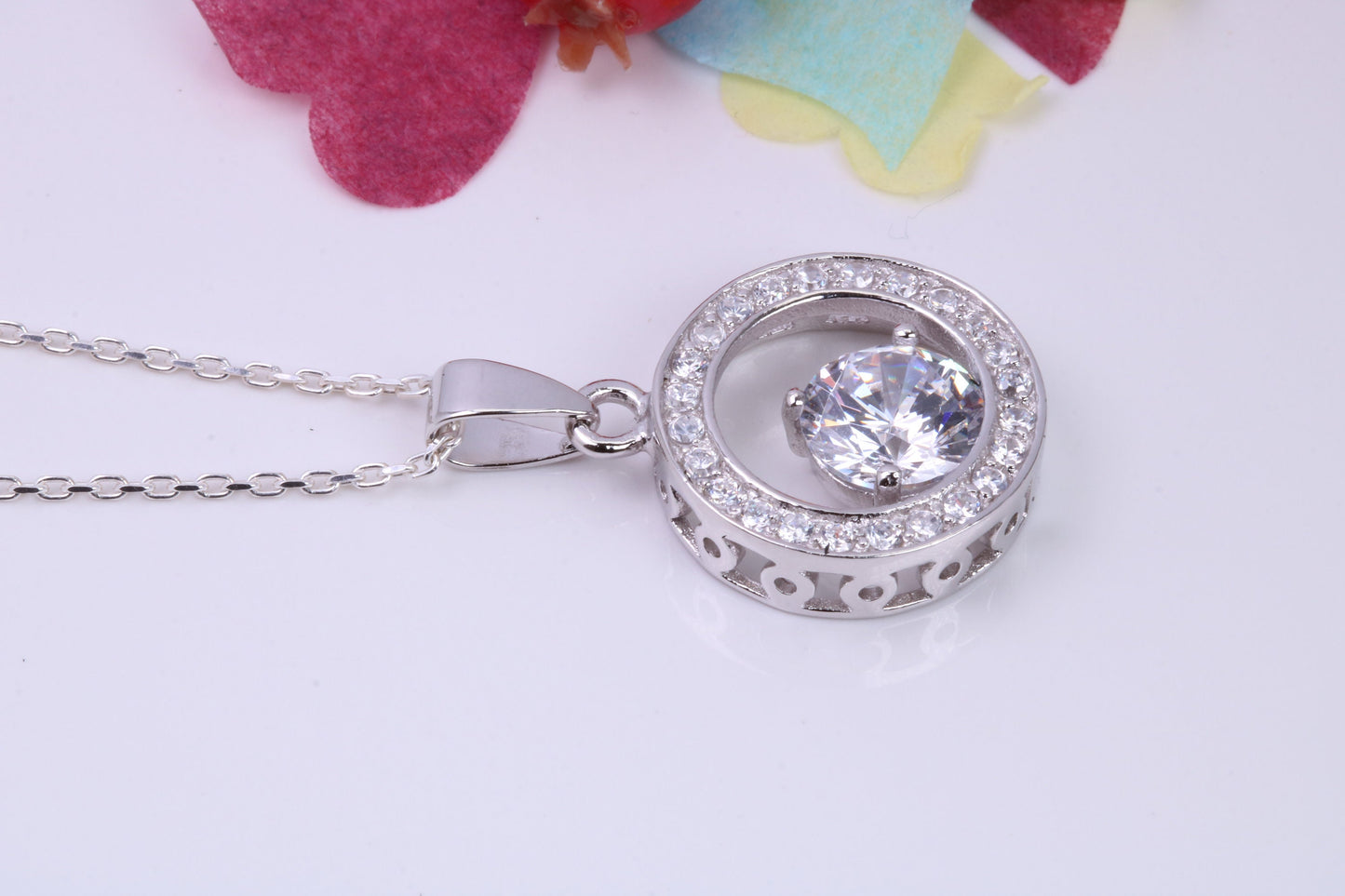 Large Round cut Cubic Zirconia set Necklace, Made from Solid Sterling Silver, Very Dressy