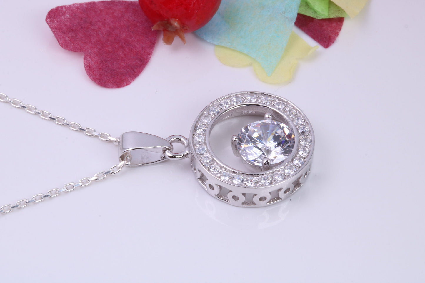 Large Round cut Cubic Zirconia set Necklace, Made from Solid Sterling Silver, Very Dressy