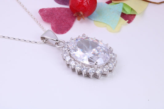 Large Oval cut Cubic Zirconia set Necklace, Made from Solid Sterling Silver, Very Dressy