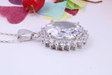 Large Oval cut Cubic Zirconia set Necklace, Made from Solid Sterling Silver, Very Dressy