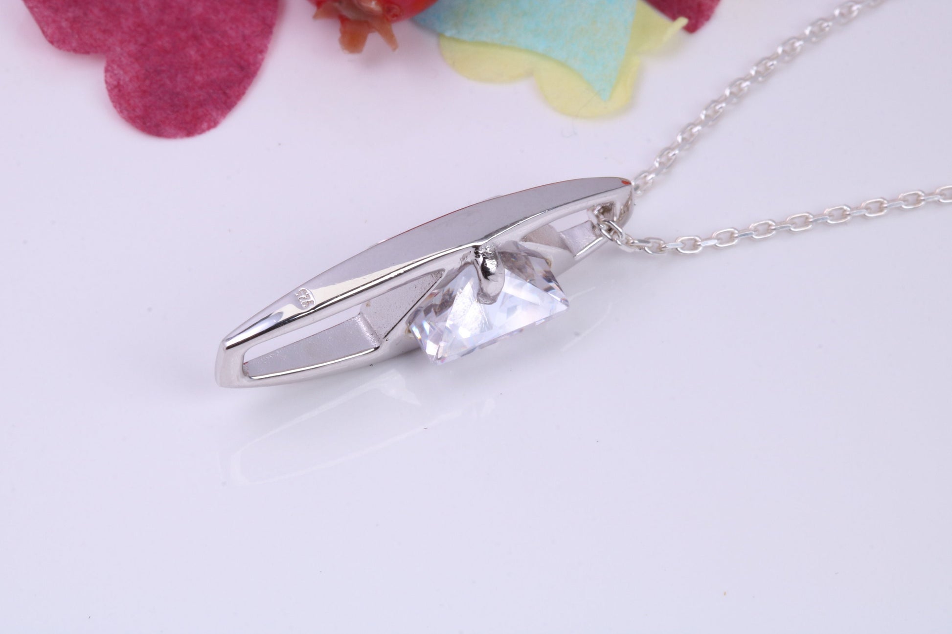 Large Square cut Cubic Zirconia set Necklace, Made from Solid Sterling Silver, Very Dressy