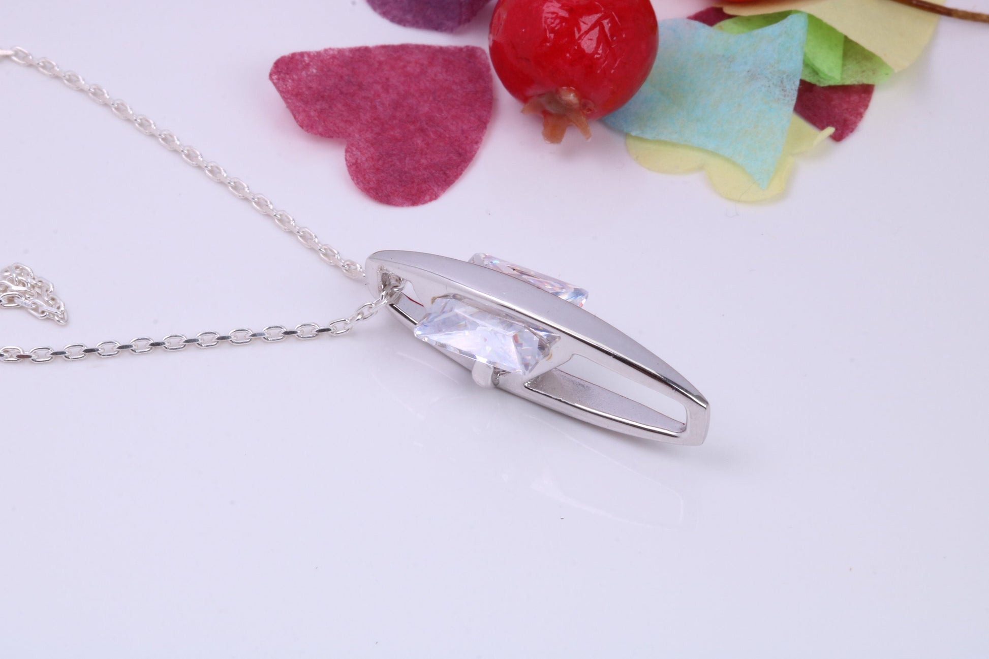 Large Square cut Cubic Zirconia set Necklace, Made from Solid Sterling Silver, Very Dressy