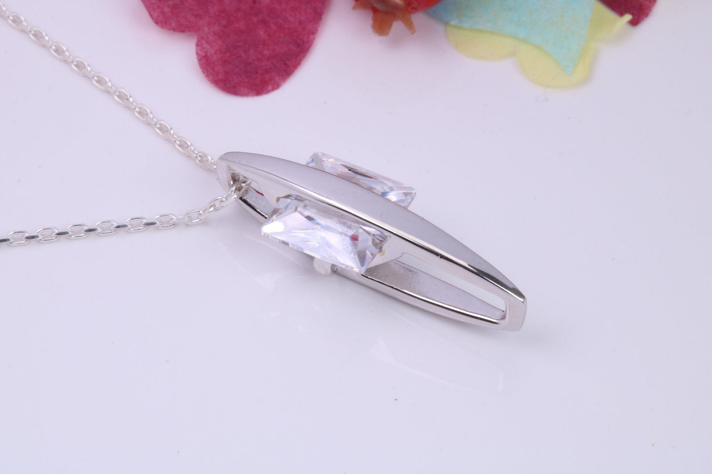 Large Square cut Cubic Zirconia set Necklace, Made from Solid Sterling Silver, Very Dressy