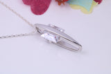 Large Square cut Cubic Zirconia set Necklace, Made from Solid Sterling Silver, Very Dressy