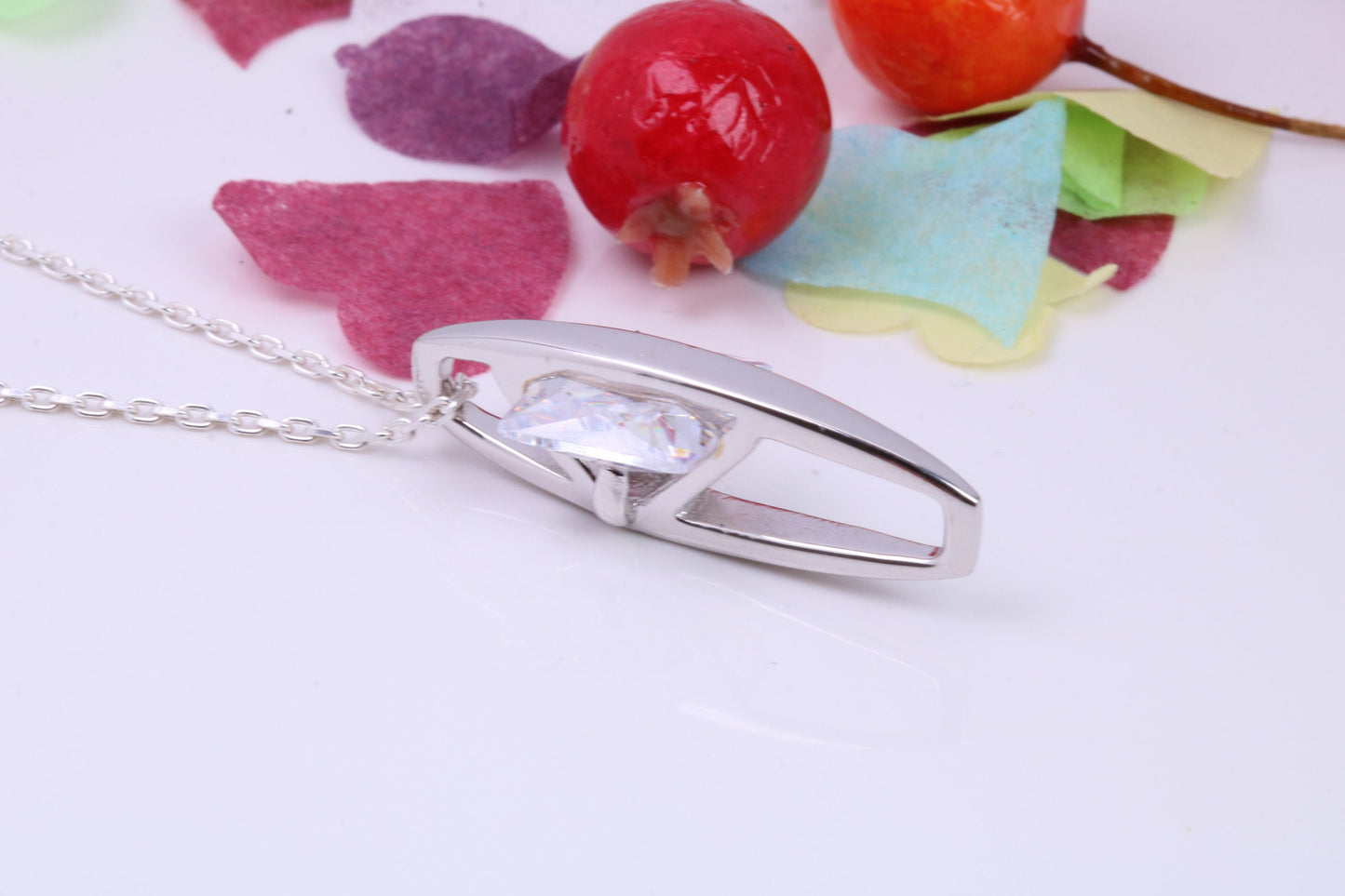 Large Square cut Cubic Zirconia set Necklace, Made from Solid Sterling Silver, Very Dressy