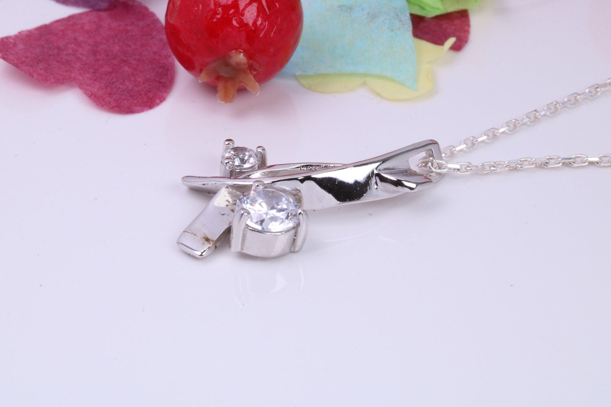 Large Round cut Cubic Zirconia set Necklace, Made from Solid Sterling Silver, Very Dressy