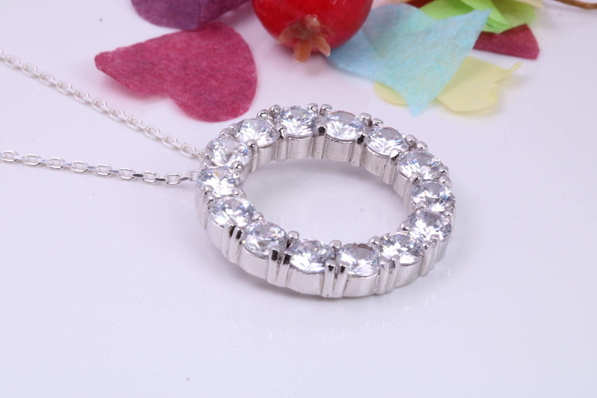 Large Round cut Cubic Zirconia set Necklace, Made from Solid Sterling Silver, Very Dressy