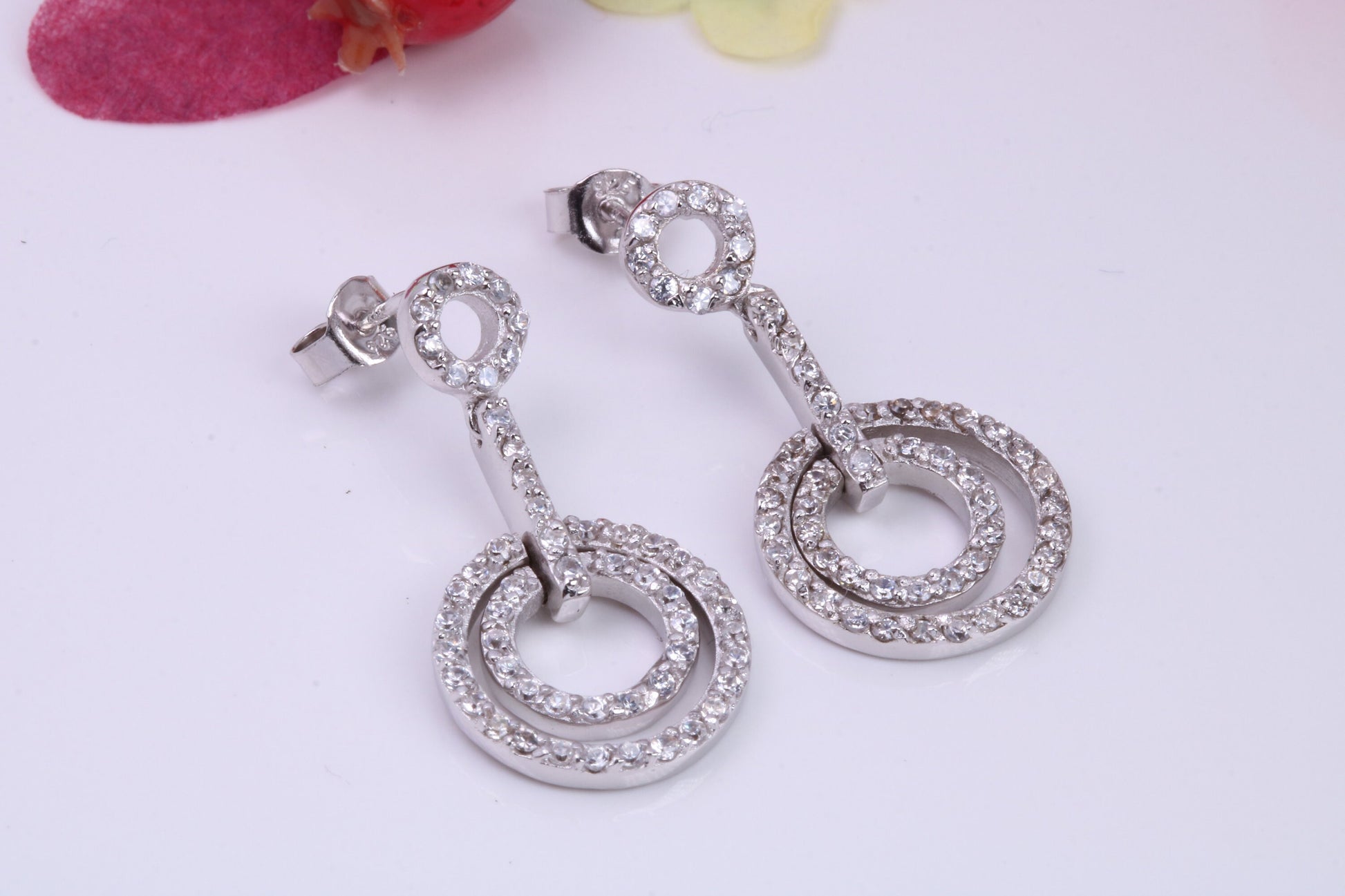 Long Dropper Earrings, Cubic Zirconia set, Made from solid Sterling Silver