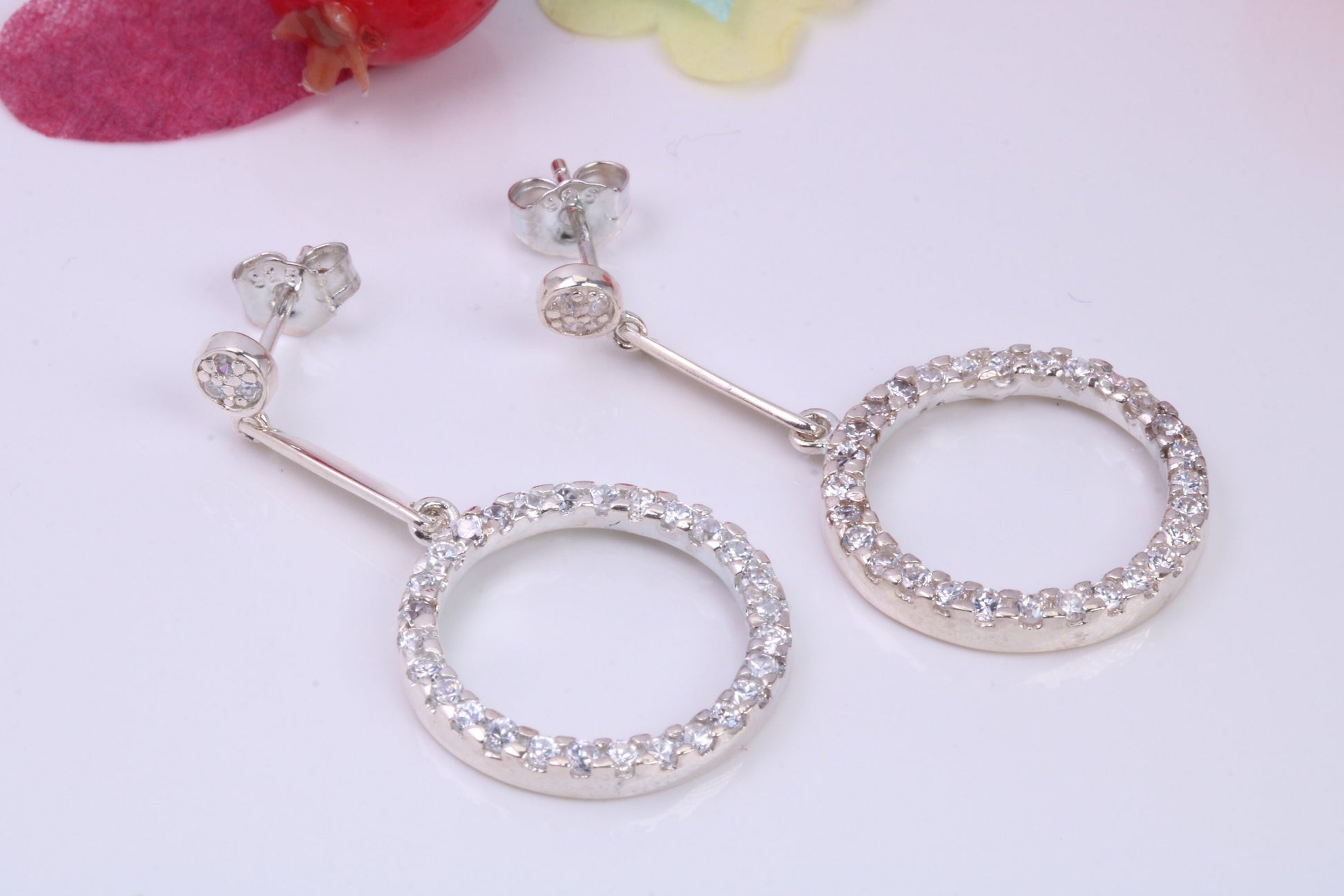 Long Dropper Earrings, Cubic Zirconia set, Made from solid Sterling Silver