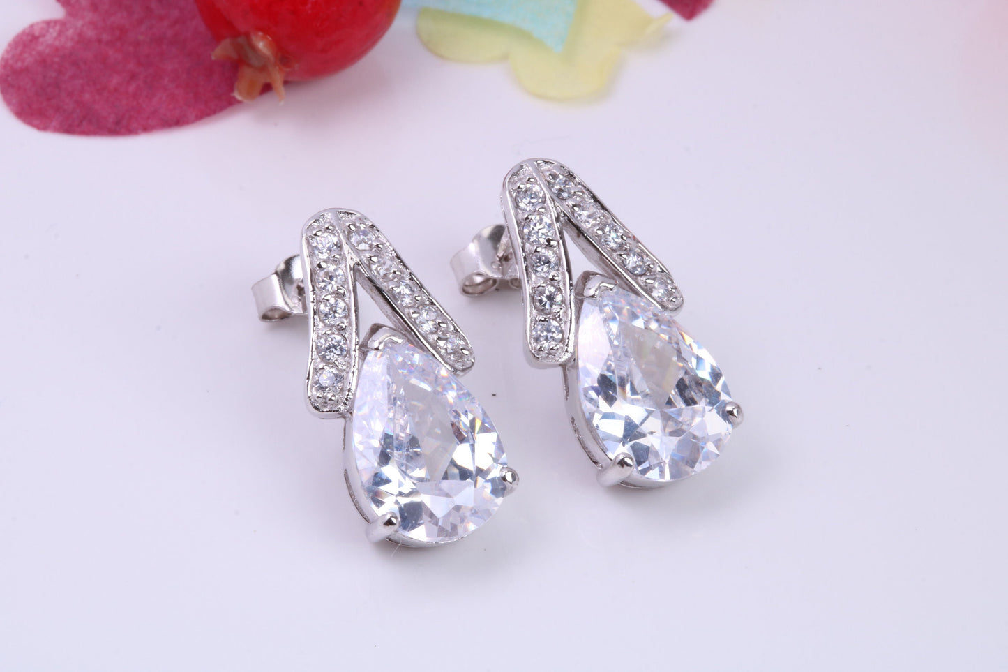 Dressy Chunky Stud Earrings, Cubic Zirconia set, Made from solid Sterling Silver