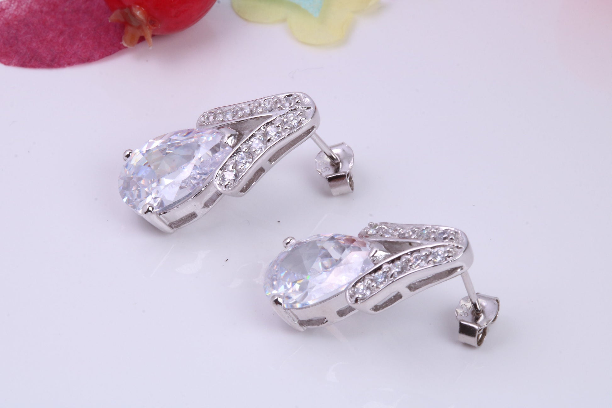 Dressy Chunky Stud Earrings, Cubic Zirconia set, Made from solid Sterling Silver