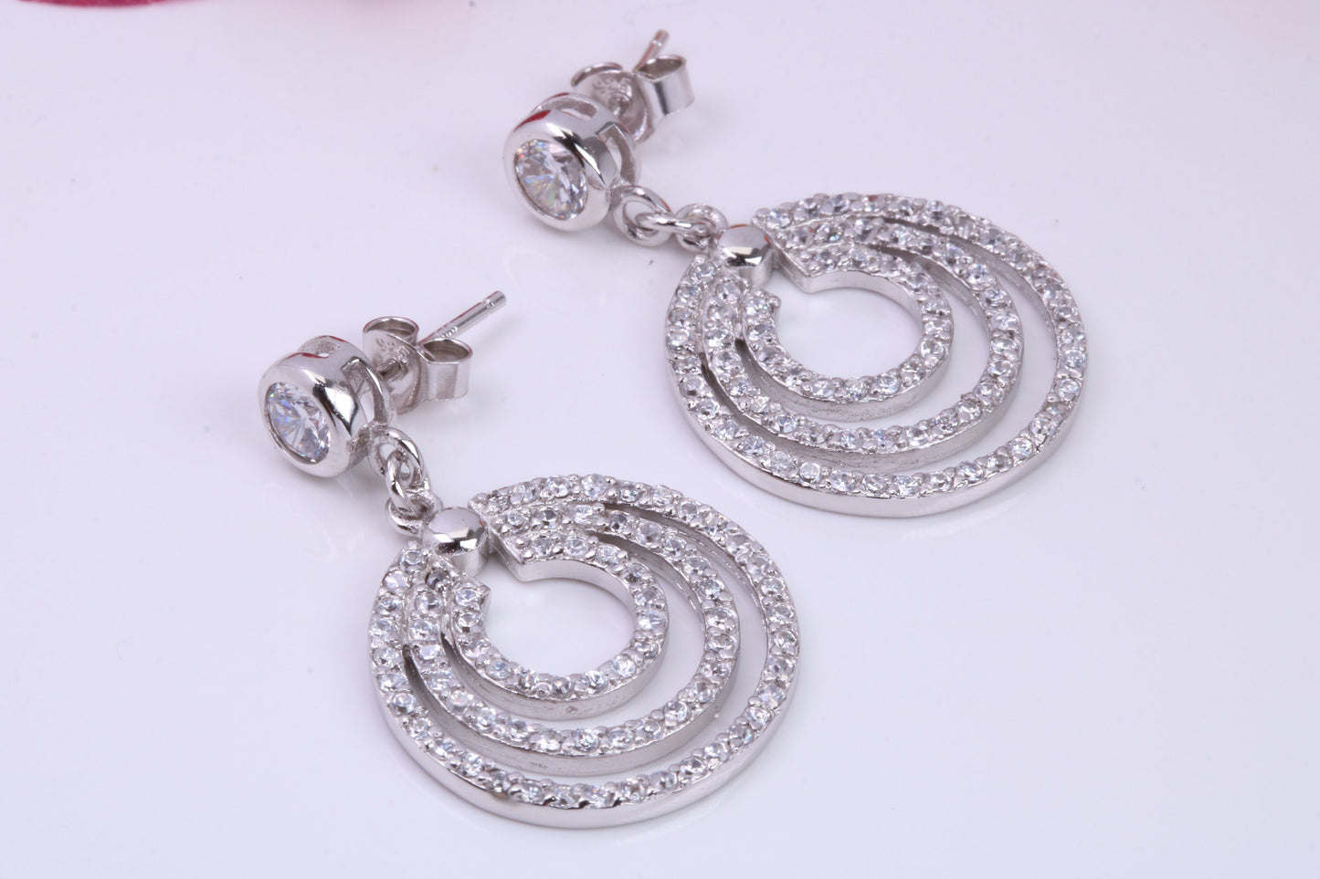 Long Dropper Earrings, Cubic Zirconia set, Made from solid Sterling Silver