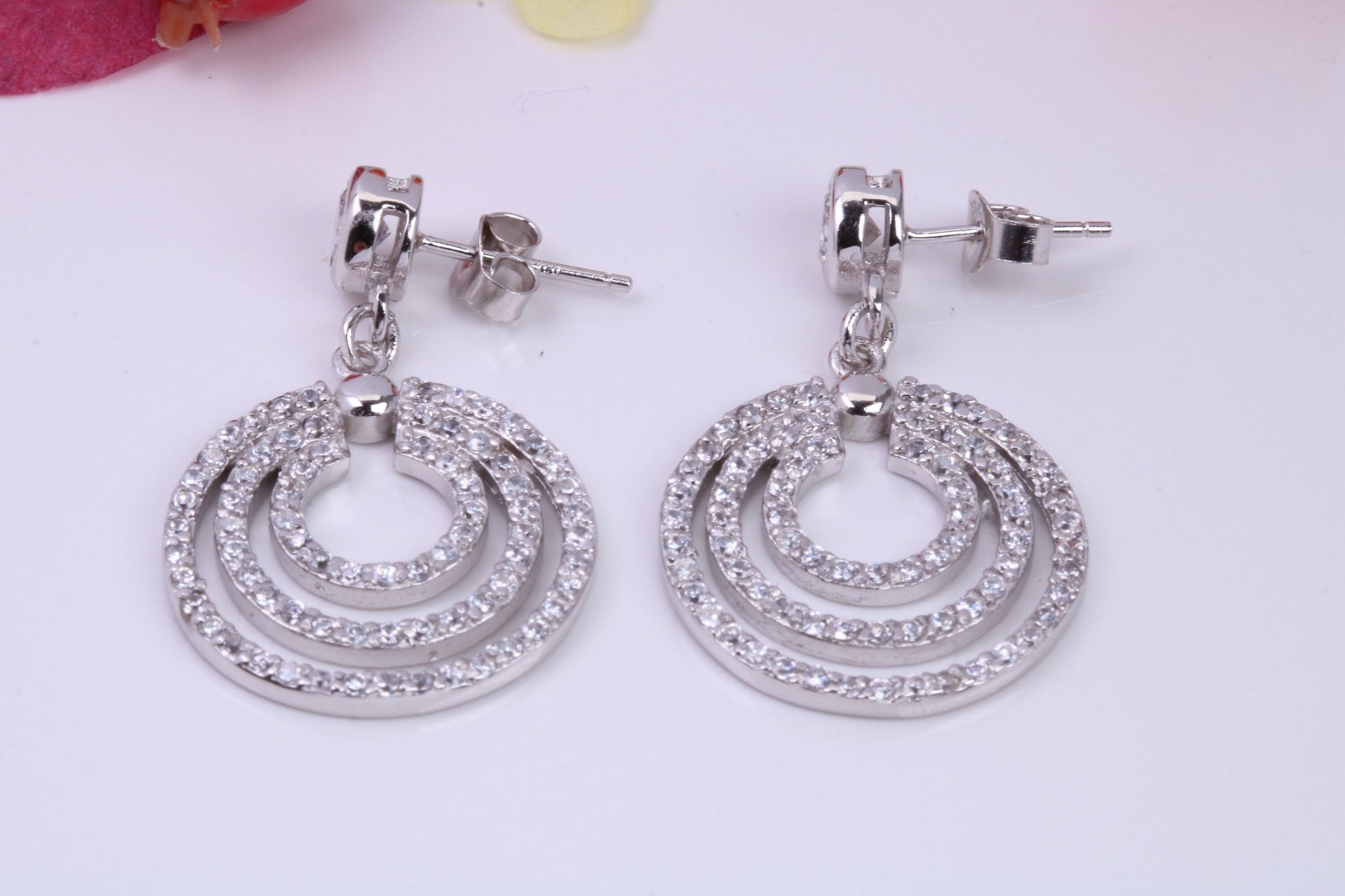 Long Dropper Earrings, Cubic Zirconia set, Made from solid Sterling Silver