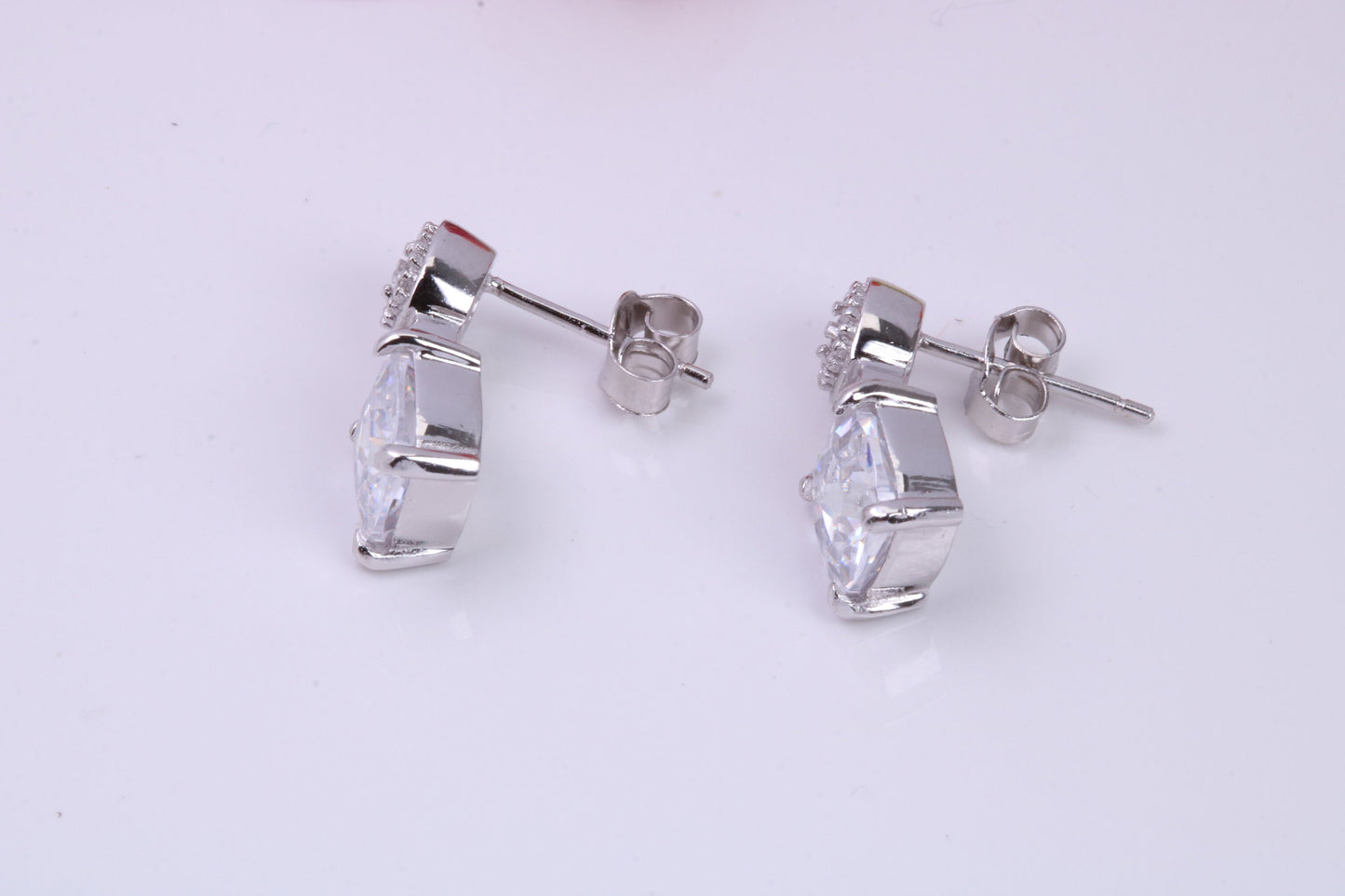 Dropper Stud Earrings, Cubic Zirconia set, Made from solid Sterling Silver