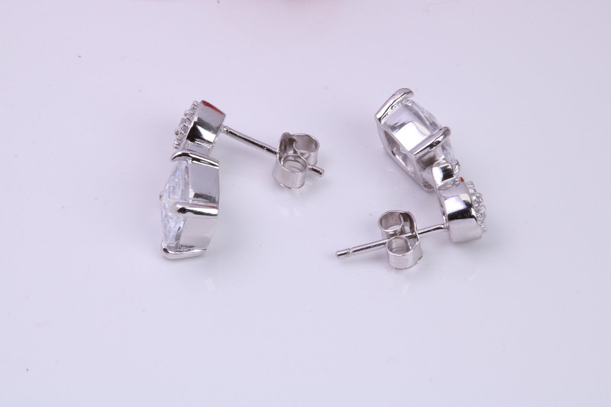 Dropper Stud Earrings, Cubic Zirconia set, Made from solid Sterling Silver