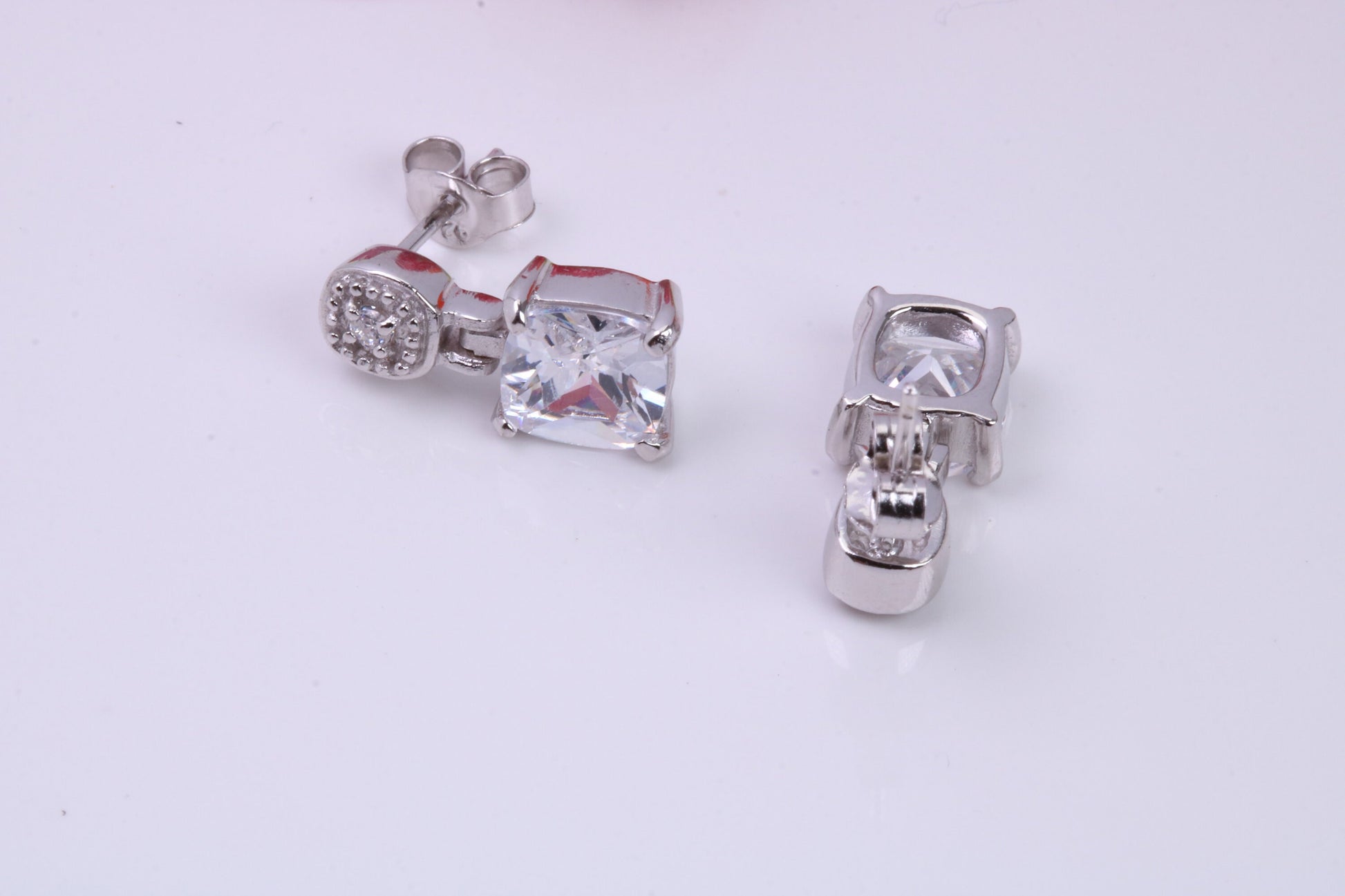 Dropper Stud Earrings, Cubic Zirconia set, Made from solid Sterling Silver